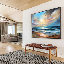Load image into Gallery viewer, Vibrant Sunset Beach Abstract Painting On Canvas for Lively Living Room & Vacation Home DKH338