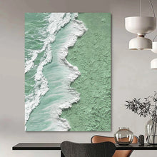 Load image into Gallery viewer, “Green Coast & White Waves” - Textured Coastal Art on Canvas DKH1505