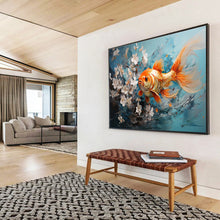 Load image into Gallery viewer, Vivid Goldfish and Flowers Painting on Canvas - “Elegant Aquatic Beauty” DKH764