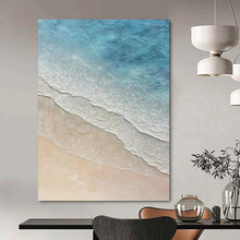 Load image into Gallery viewer, “Aerial Beach Waves” ,Soft blues and whites for ocean waves, beige for sand, in an aerial view. DTP314