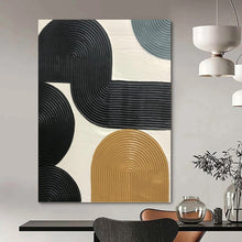 Load image into Gallery viewer, “Interconnected Black and Beige Ribbed Forms” - Black, Beige Abstract Art on Canvas DKH1178