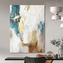 Load image into Gallery viewer, “Turquoise - Gold Abstract Flow” Abstract Painting on Canvas, Artistic Foyer Decor DKH1014