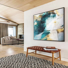 Load image into Gallery viewer, Hand - Painted Turquoise & Gold Abstract Acrylic Art for Luxury Living Room Wall LargeART1635