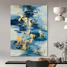 Load image into Gallery viewer, “Blue and Gold Ripples” Abstract Water - Inspired Painting on Canvas, Elegant Fluid Art DKH931