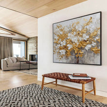 Load image into Gallery viewer, “Golden and White Blossom Tree” - Textured Floral Abstract Acrylic, Ideal for Luxury Bedroom and Dining Room DLZ246
