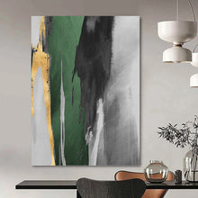 Load image into Gallery viewer, “Green, Grey, Gold & White Abstract” - Modern Abstract Art on Canvas DKH1522