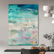 Load image into Gallery viewer, Turquoise & Pastel Abstract Collage Painting, Ideal for Coastal Living Room & Art - Inspired Café LargeART1843