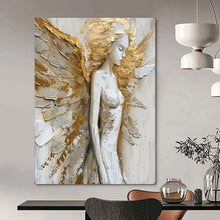 Load image into Gallery viewer, Gold & White Textured Angel Art, Perfect for Serene Nursery & Glamorous Hallway LargeART2138