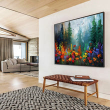 Load image into Gallery viewer, Forest Flower “Rainbow Glade” Painting on Canvas, Enchanted Landscape Art DKH839