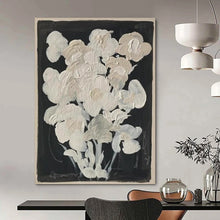 Load image into Gallery viewer, “White Flowers on Black Background” – Simple Abstract with Floral Motif DTP140
