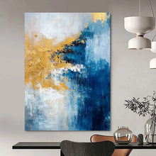 Load image into Gallery viewer, “Blue - Gold Symphony” – Blue, White & Gold Abstract Acrylic with Flowing Textures DTP062