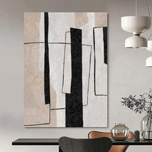 Load image into Gallery viewer, Black & Beige Geometric Abstract Canvas Painting, Nice for Modern Office & Sleek Entryway LargeART1103