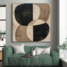 Load image into Gallery viewer, Black - Beige Oval Abstraction Art for Mid - Century Modern Home & Art Gallery LargeART0865