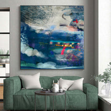 Load image into Gallery viewer, Hand - painted Oversized Blue - Toned Mixed Media Abstract Acrylic Art for Coastal - Inspired Studies LargeART0095