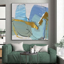 Load image into Gallery viewer, Oversized Blue - Gold Abstract Art for Coastal Bedroom & Chic Lounge LargeART0499