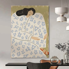 Load image into Gallery viewer, “Floral - Clad Resting Figure” - Green, Blue, White Abstract Figural Art on Canvas DKH1146
