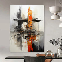 Load image into Gallery viewer, Industrial - Style Abstract Painting, Gray & Orange Cityscape for Loft - Style Living & Modern Workplace LargeART2265