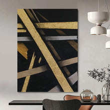 Load image into Gallery viewer, “Gilded Geometry” - Black, Gold, and Silver Abstract Art, Abstract Painting on Canvas DKH1094