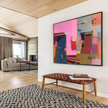 Load image into Gallery viewer, Vibrant Geometric Collage Pink, Blue & Bold Forms on Canvas DLZ003