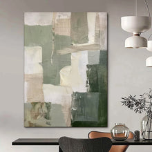 Load image into Gallery viewer, Green - Beige Abstract Geometric Painting, Ideal for Modern Office & Minimalist Living Room LargeART2053