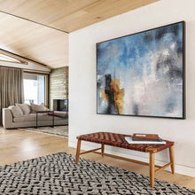 Load image into Gallery viewer, Blue and Gray Abstract Cityscape Painting on Canvas - “Urban Mist” DKH653