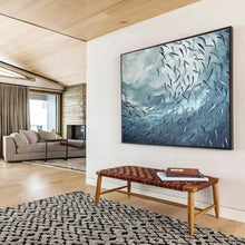 Load image into Gallery viewer, Blue - Toned Abstract “School of Fish in Motion” Painting on Canvas, Dynamic Wall Art DKH792