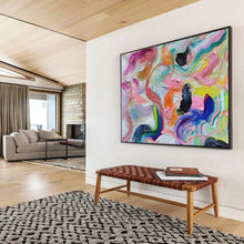 Load image into Gallery viewer, Vibrant Curved Abstract Painting with Pink, Purple, and Orange for Modern Bedroom & Creative Studio DKH292