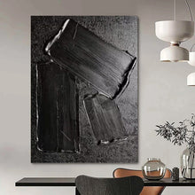 Load image into Gallery viewer, “Textured Black Rectangles Abstract” - Black Abstract Art on Canvas DKH1333
