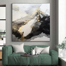Load image into Gallery viewer, Gray - Gold Abstract Peaks Art for Mountain Lodge & Luxury Home Office LargeART0871
