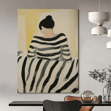 Load image into Gallery viewer, Yellow - Black - White Abstract Figure Art, Perfect for Eclectic Living Room & Stylish Home Office LargeART2037