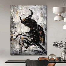 Load image into Gallery viewer, Black & Gold Abstract Bull Painting, Suited for Bold Home Office & Masculine Den LargeART1968
