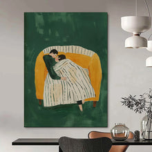 Load image into Gallery viewer, Green - Orange Abstract Intimate Scene Art, Ideal for Romantic Living Room & Loving Bedroom LargeART2050