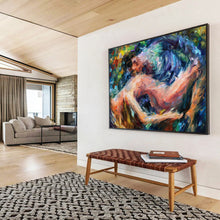Load image into Gallery viewer, Hand - painted Colorful Embrace of Figures Acrylic Art for Romantic Living Room Walls LargeART1686