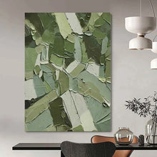 Load image into Gallery viewer, Grand Hand - painted Patchwork Green Textures Acrylic Art for Eclectic Lounges LargeART0201
