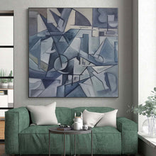 Load image into Gallery viewer, Grand Blue - Toned Cubist - Style Abstract Acrylic for Art Gallery & Modern Mansion LargeART0393