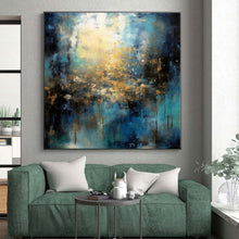 Load image into Gallery viewer, Oversized Blue - Gold Light Burst Art for Living Room & Creative Studio LargeART0451
