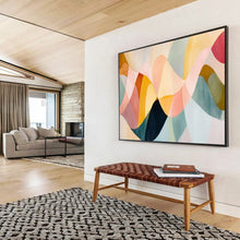 Load image into Gallery viewer, Hand - painted Pastel Wavy Shapes Collage Acrylic Art for Cheerful Nursery Decor LargeART1694