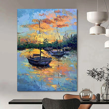 Load image into Gallery viewer, Colorful Sunset Sailboats Abstract Painting, Perfect for Tropical - Themed Living Room & Beach House Dining Area LargeART1882