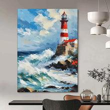 Load image into Gallery viewer, Colorful Lighthouse & Sea Abstract Painting, Ideal for Nautical - Themed Living Room & Coastal Restaurant LargeART1892