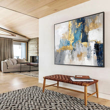 Load image into Gallery viewer, Blue - Gray - Gold Abstract Painting On Canvas DKH344