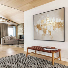 Load image into Gallery viewer, Gold & White Abstract - Luxe Living Room Art LargeART1552