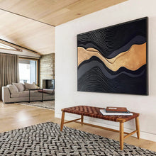 Load image into Gallery viewer, Black and Gold Wave Abstract Art for Luxury Bedroom & Opulent Dining Room DKH149