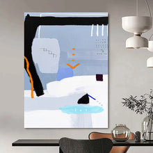 Load image into Gallery viewer, “Whimsical Urban Tale” - Grey, Black, Orange, Blue Abstract City - Inspired Art on Canvas DKH1097