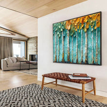 Load image into Gallery viewer, Textured Birch “Teal Grove” Painting on Canvas, Impasto Forest Art DKH822