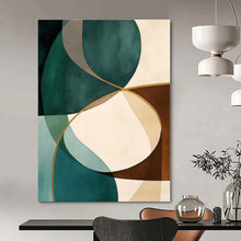 Load image into Gallery viewer, Teal & Brown Geometric Abstract Canvas Painting, Ideal for Mid - Century Modern Living Room & Minimalist Office LargeART1264