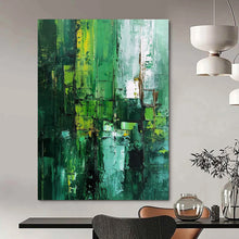 Load image into Gallery viewer, “Vibrant Green Abstract Layers” - Expressionistic Abstract Acrylic, Great for Contemporary Bedroom and Art Studio DTP012
