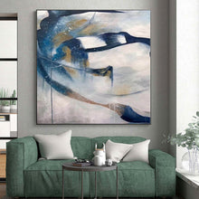 Load image into Gallery viewer, Large - Scale Flowing Blue and Gold Abstract Acrylic for Artistic Bedroom & Creative Studio LargeART0312