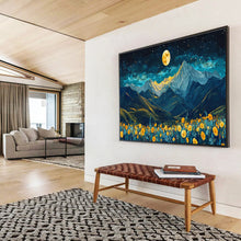 Load image into Gallery viewer, Moonlit Mountain Landscape Abstract Painting on Canvas - “Night Peaks” DKH694