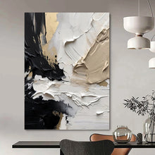 Load image into Gallery viewer, “Black - White - Gold Abstract Textures” Abstract Painting on Canvas, Sophisticated Dining Decor DKH1025