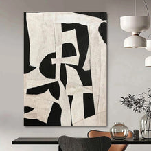 Load image into Gallery viewer, “Patchwork Monochrome Art” - Black, White Abstract Collage on Canvas DKH1137